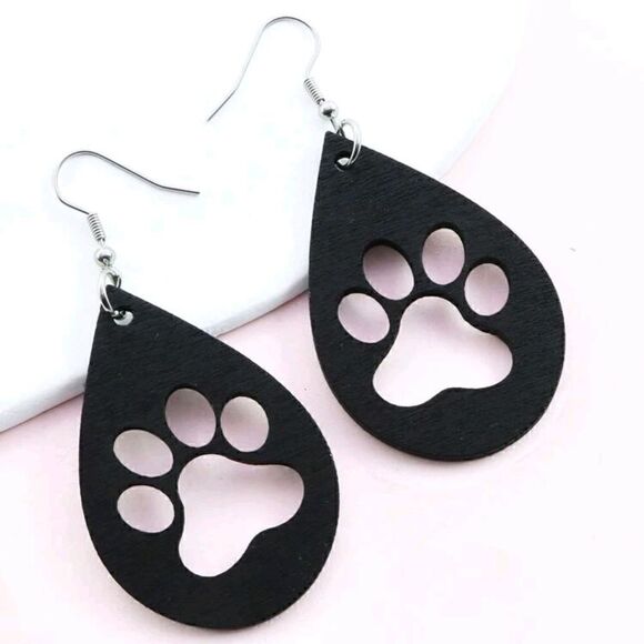 Paw Print Design Dangle Hook Earrings - Picture 4 of 4